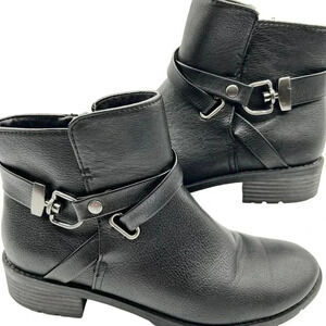 Croft & Barrow Womens 8.5 Medium Chunky Buckle Strap Ankle Boot Side Zip Biker